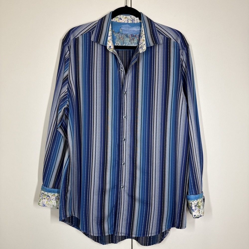 Robert Graham Mens Size Large Tailored Fit Multicolor Striped Button Down Shirt
